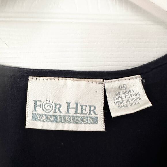 For Her Van Heusen Navy Blue Floral Embroidered Zip Cotton Cottage Vest Medium - Picture 6 of 7